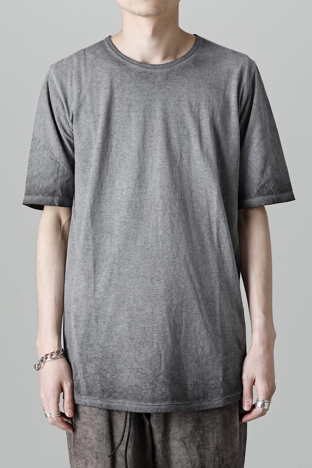 Gradation Cold Dyed Strong Twist Light Cotton Jersey Short Sleeve T-Shirt  Gray