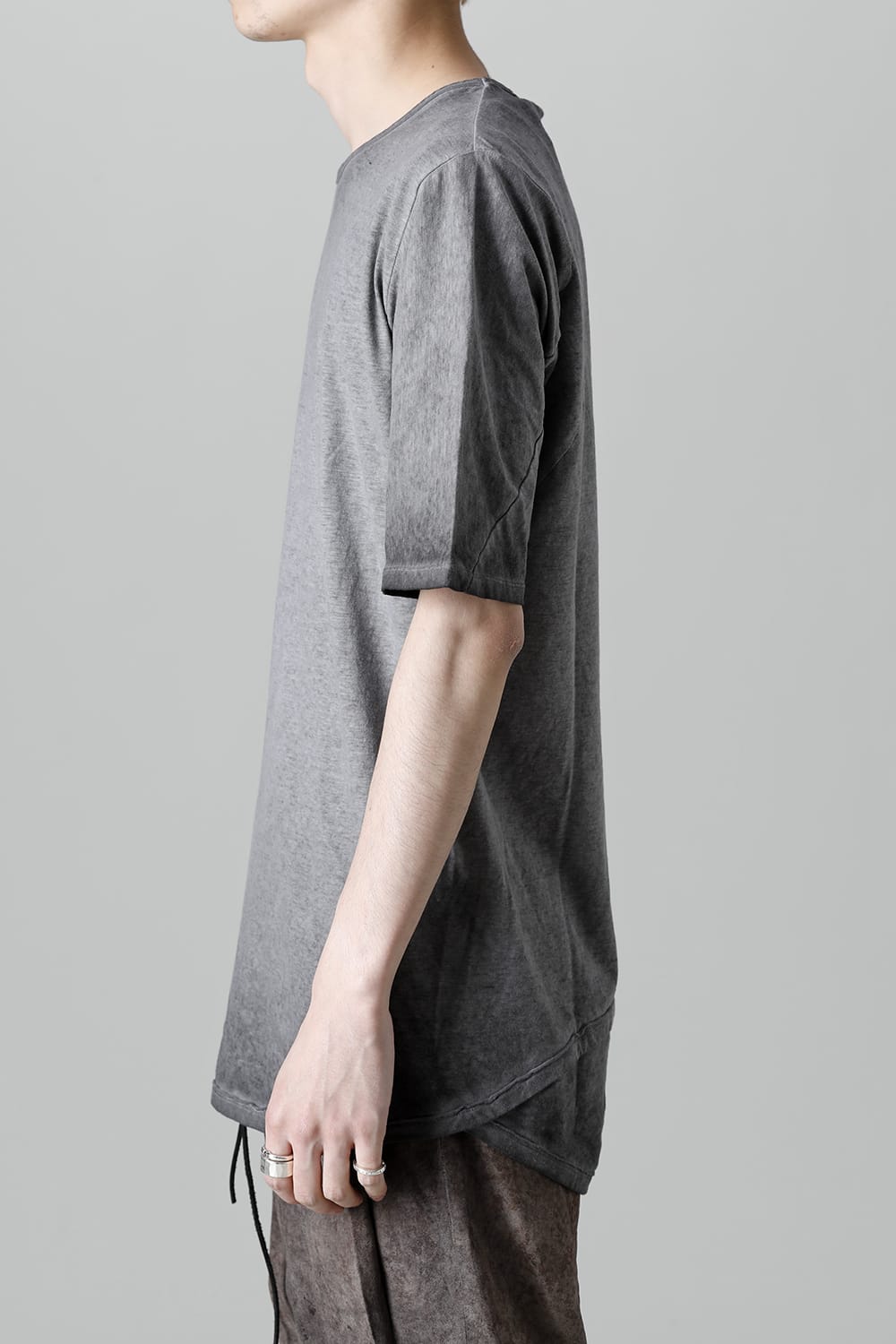 Gradation Cold Dyed Strong Twist Light Cotton Jersey Short Sleeve T-Shirt  Gray