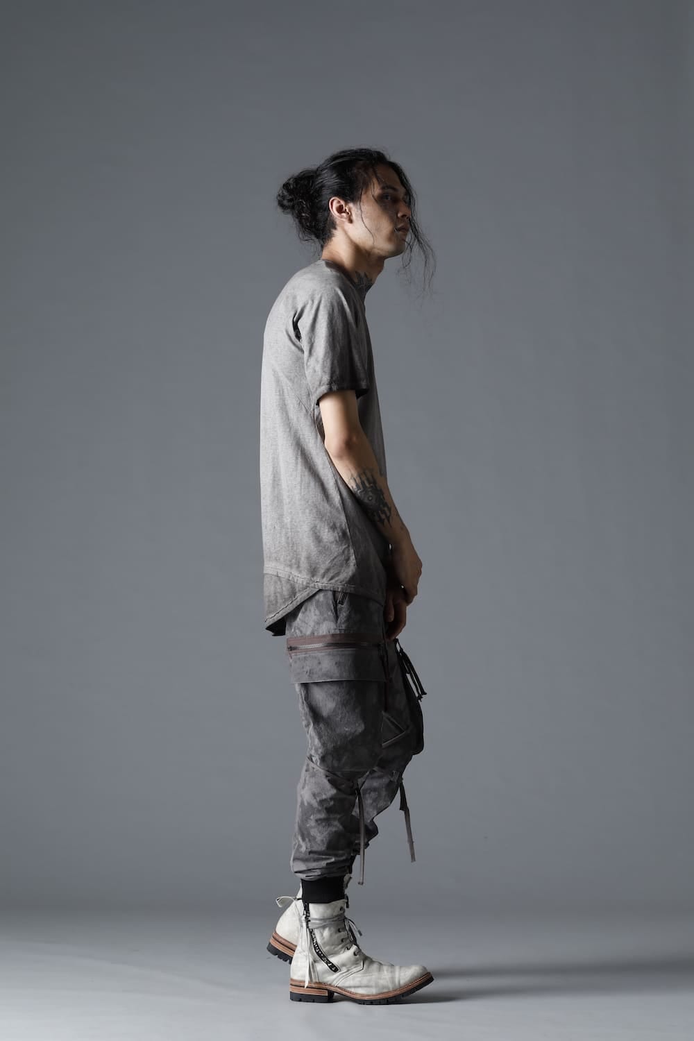 Gradation Cold Dyed Strong Twist Light Cotton Jersey Short Sleeve T-Shirt  Mud Brown