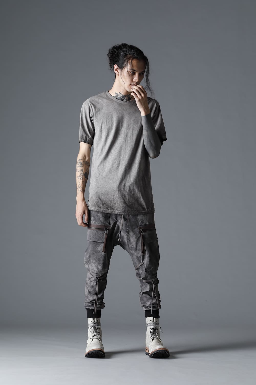 Gradation Cold Dyed Strong Twist Light Cotton Jersey Short Sleeve T-Shirt  Mud Brown