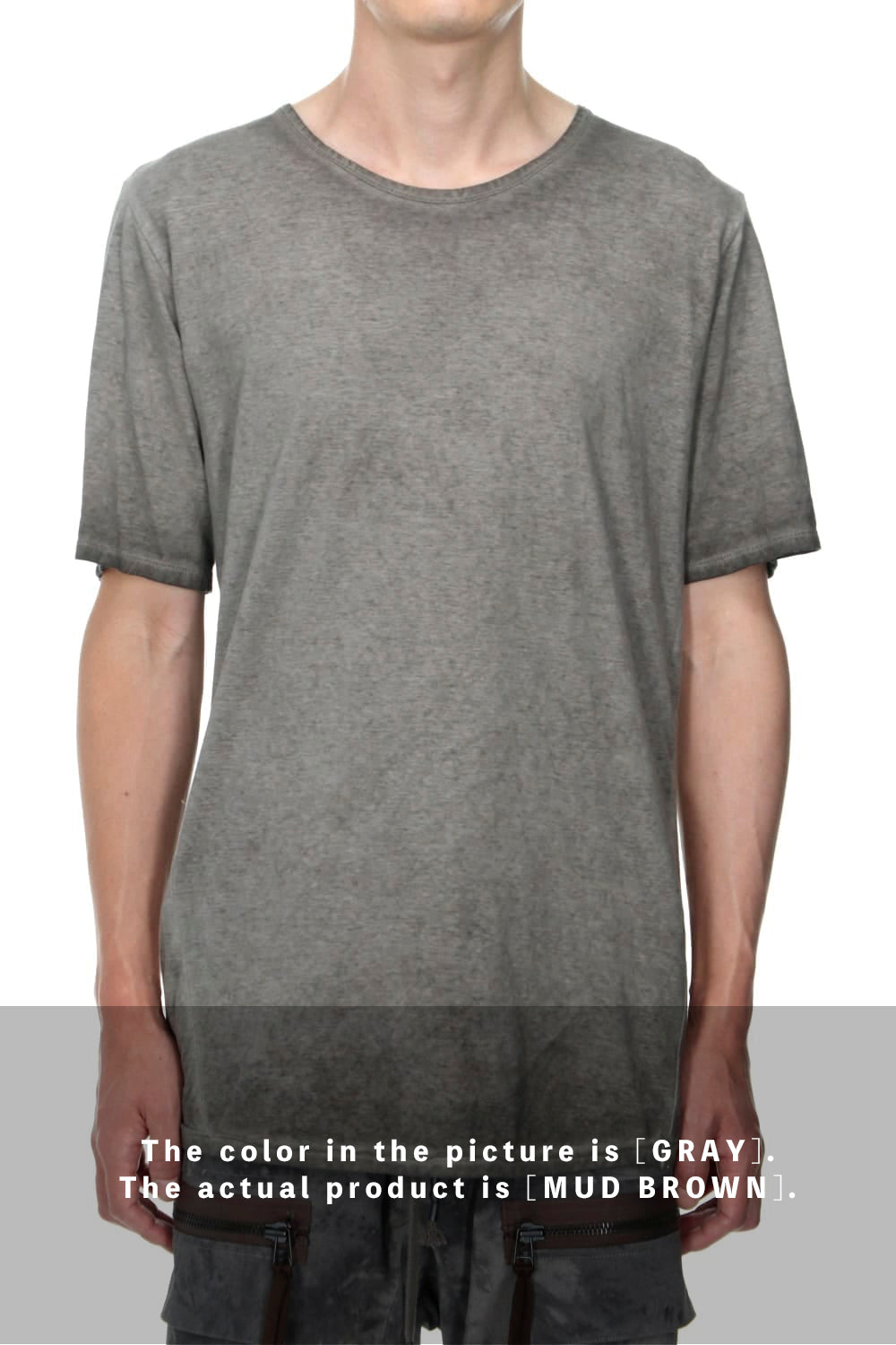 Gradation Cold Dyed Strong Twist Light Cotton Jersey Short Sleeve T-Shirt  Mud Brown