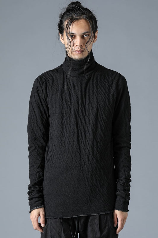 Wool x Cotton Double Face High Neck Long Sleeve T-Shirt Black