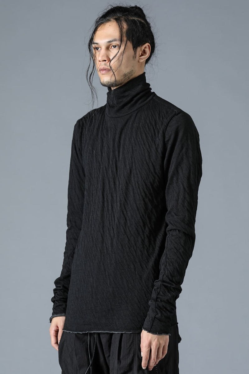 Wool x Cotton Double Face High Neck Long Sleeve T-Shirt Black