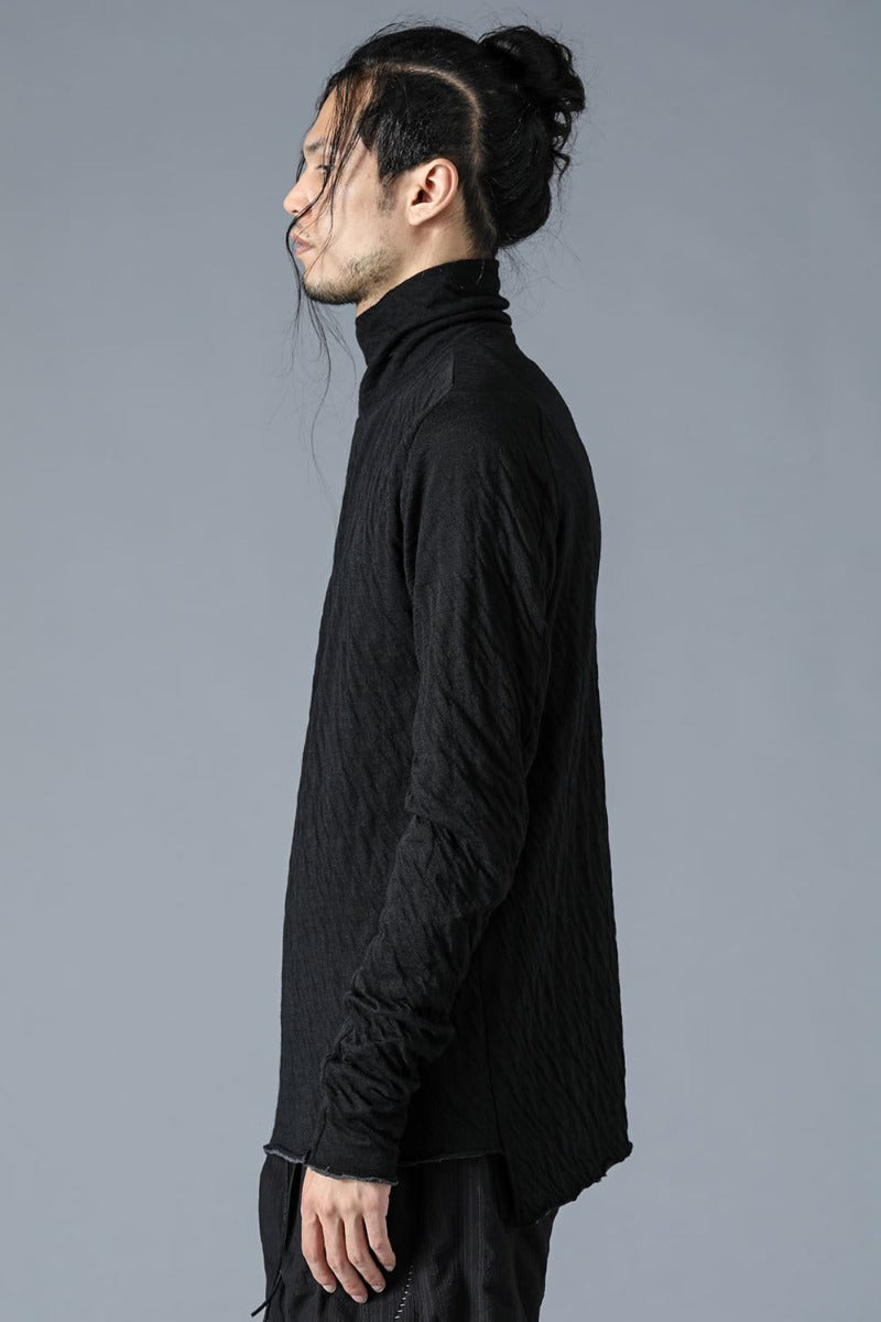 Wool x Cotton Double Face High Neck Long Sleeve T-Shirt Black