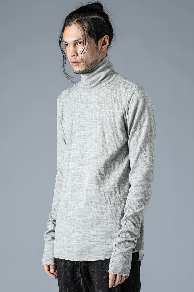 Wool x Cotton Double Face High Neck Long Sleeve T-Shirt Gray