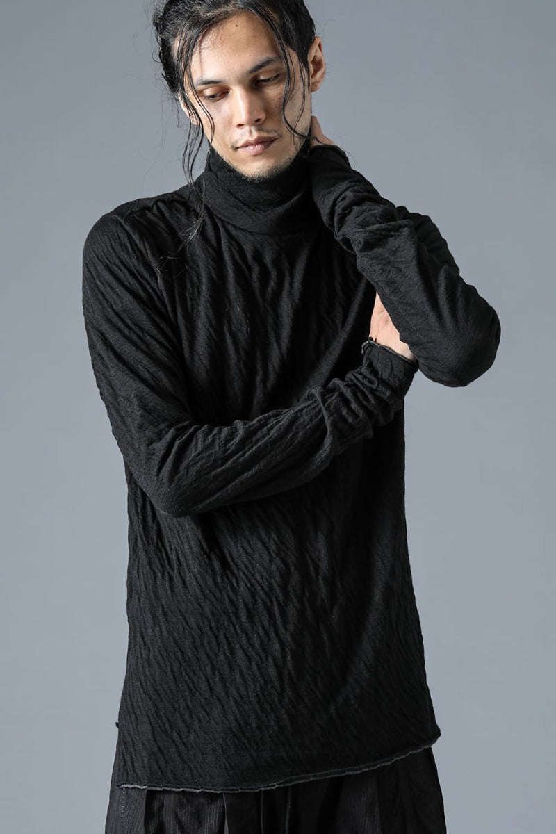 Wool x Cotton Double Face High Neck Long Sleeve T-Shirt Black