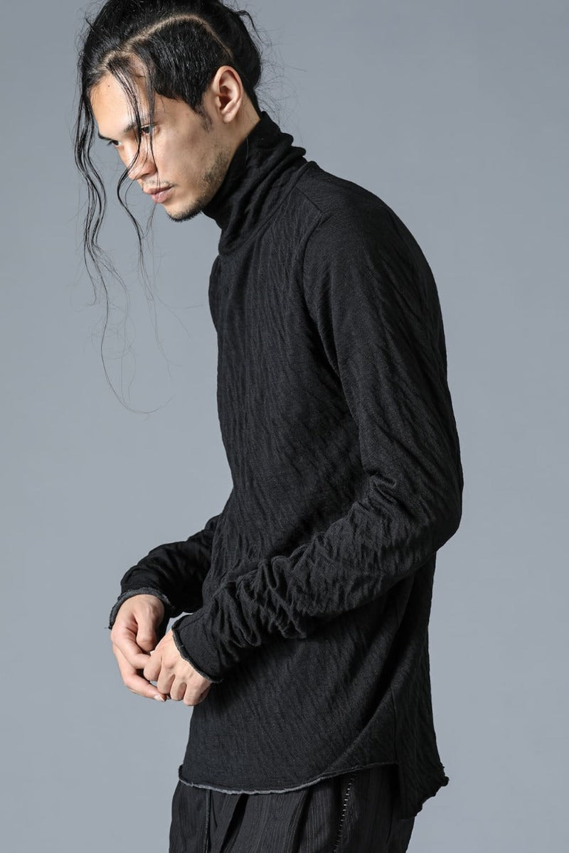 Wool x Cotton Double Face High Neck Long Sleeve T-Shirt Black