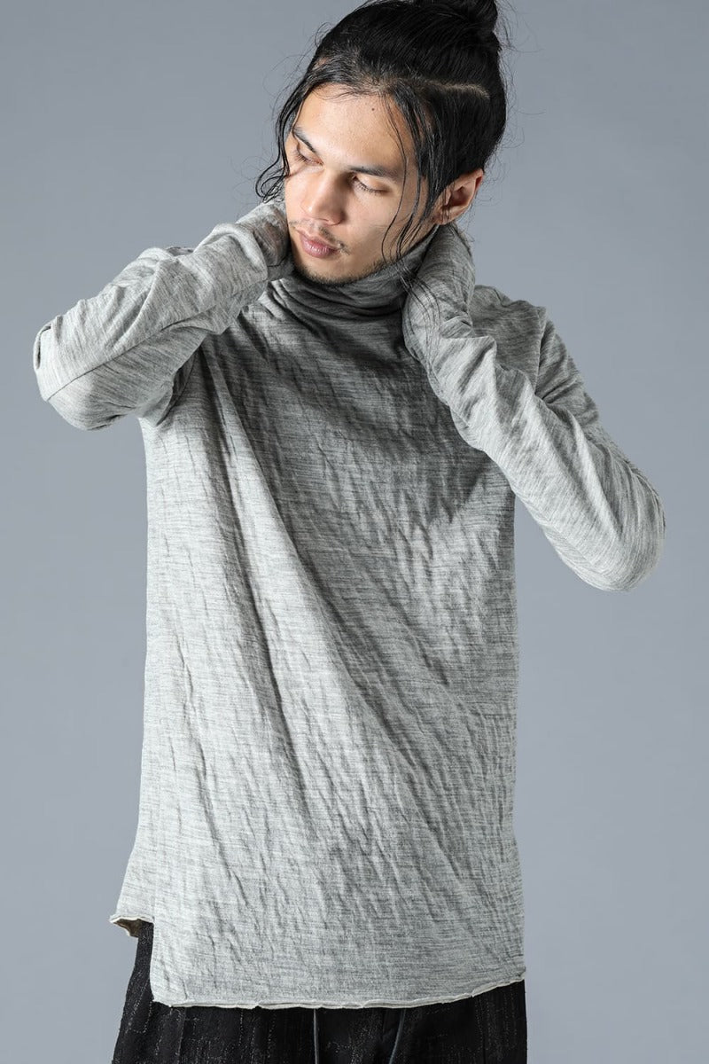 Wool x Cotton Double Face High Neck Long Sleeve T-Shirt Gray