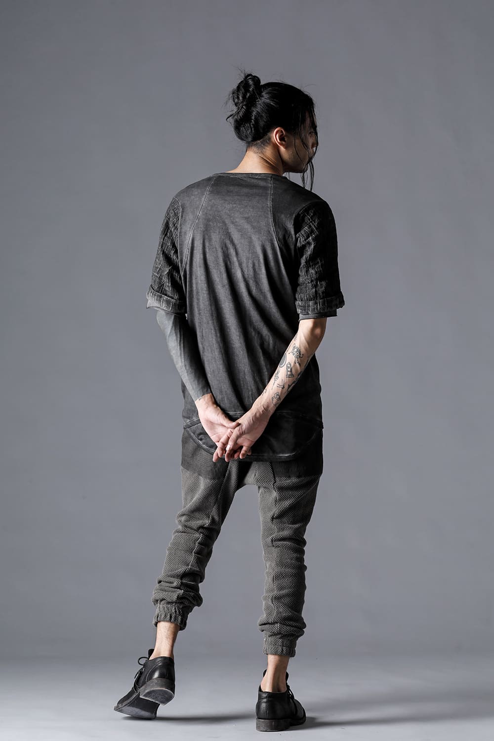 30/- Soft Cotton Jersey Cold Dye Layered Sleeve T-Shirt Charcoal