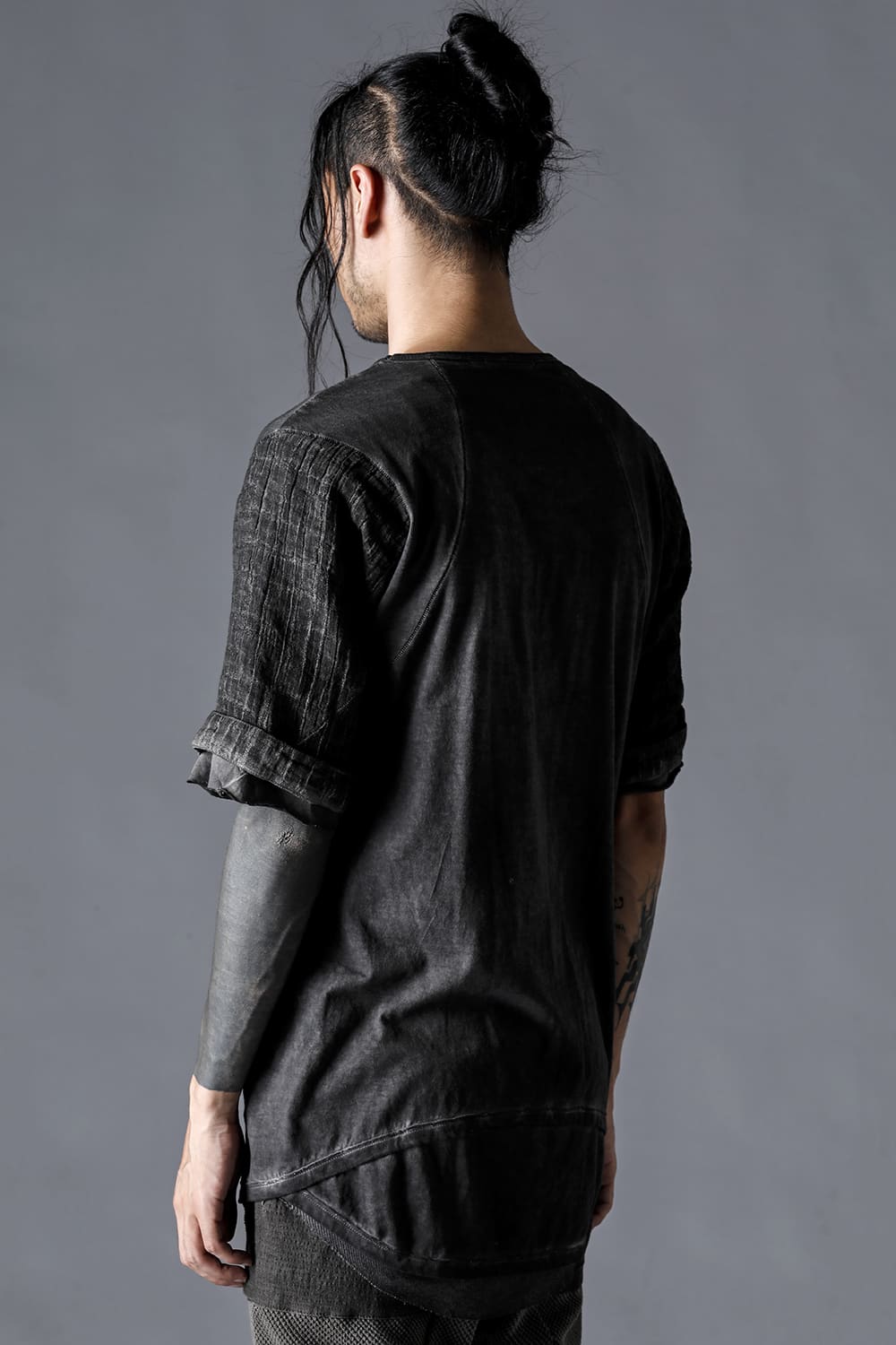 30/- Soft Cotton Jersey Cold Dye Layered Sleeve T-Shirt Charcoal