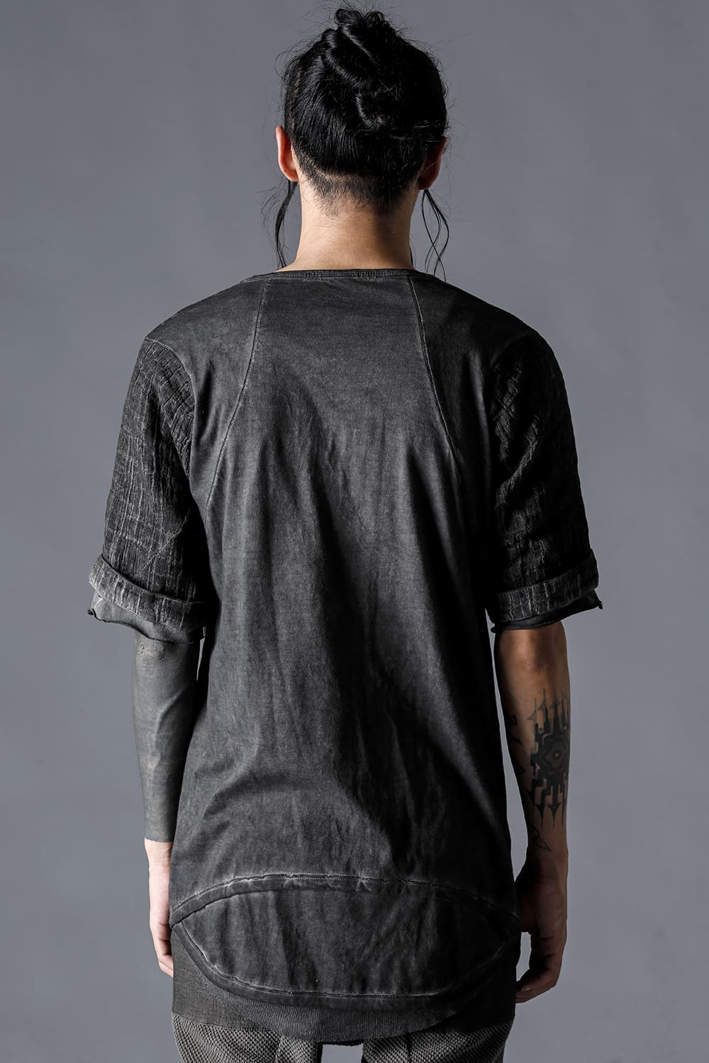 30/- Soft Cotton Jersey Cold Dye Layered Sleeve T-Shirt Charcoal