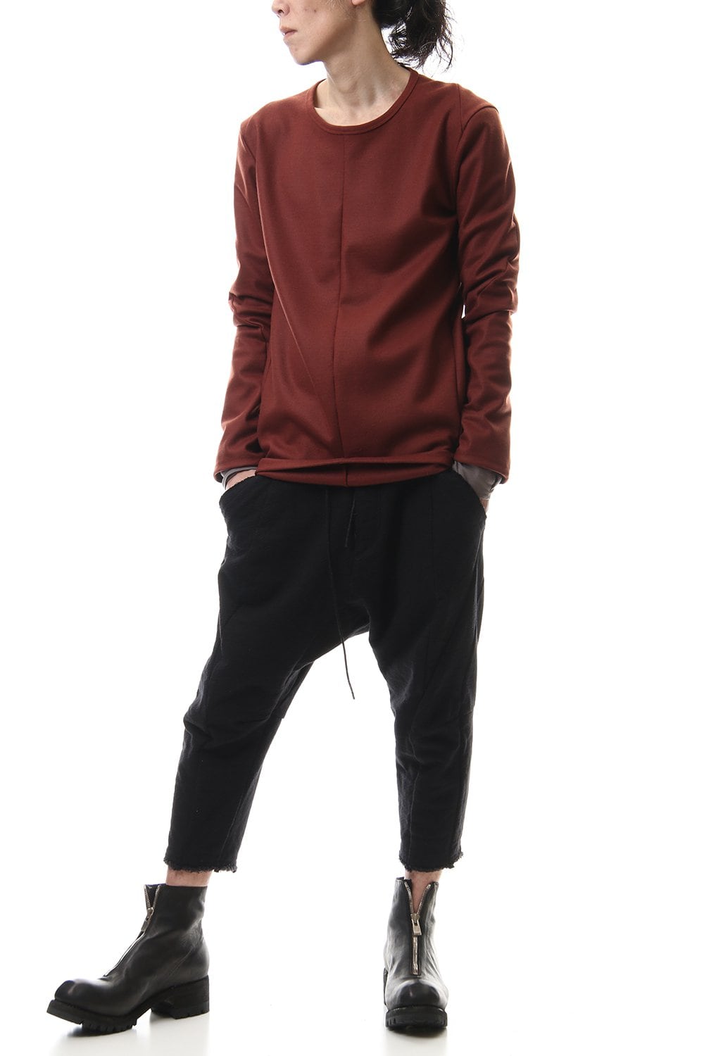 Wool super100s Smooth layered Long sleeve T-shirt Wine