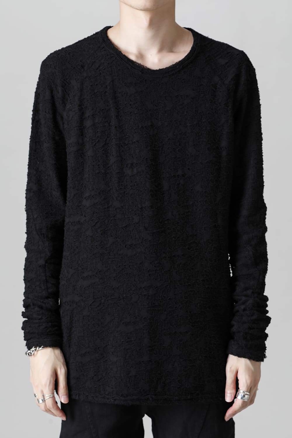 Broken Cotton Jersey Long Sleeve T-Shirt Black