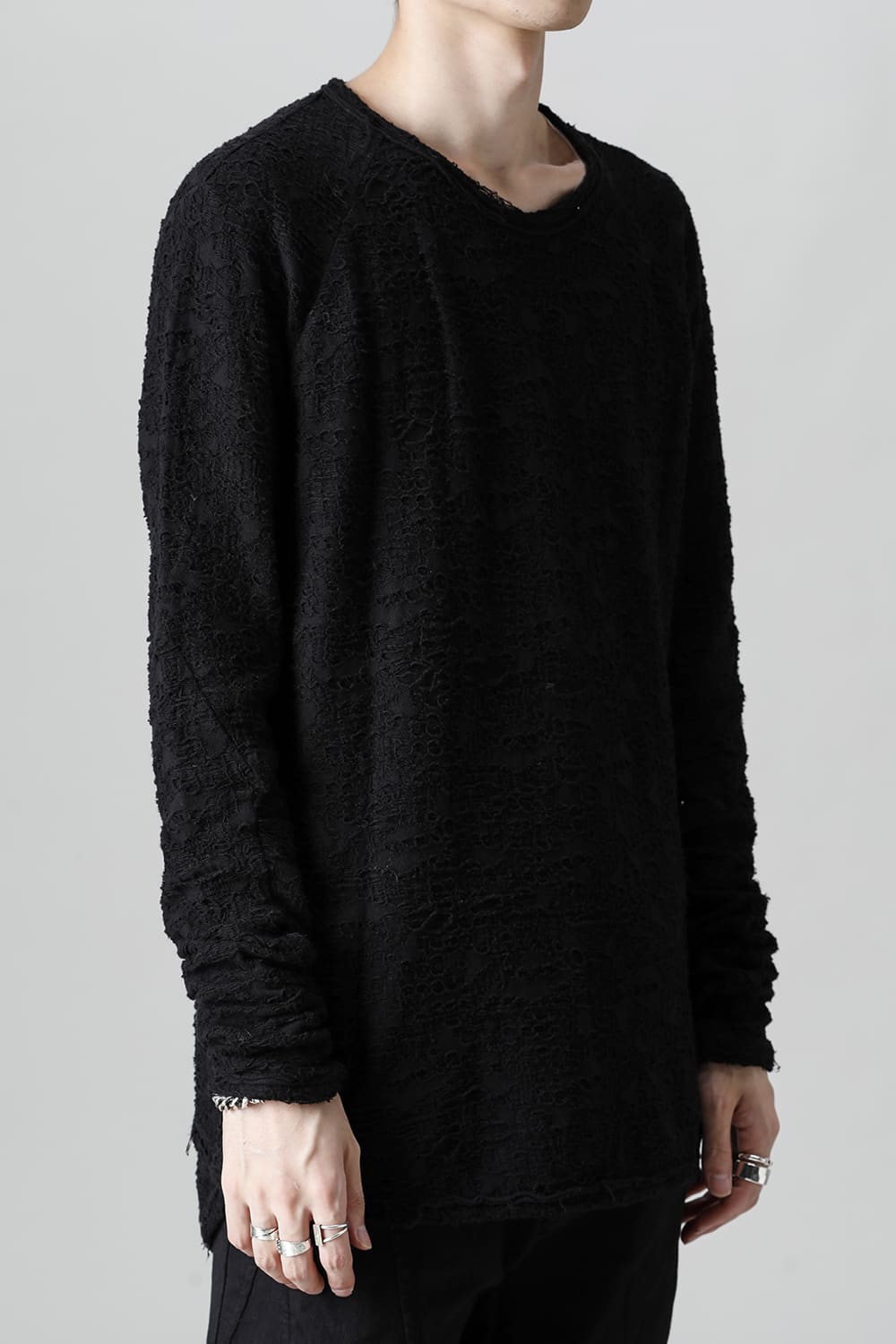 Broken Cotton Jersey Long Sleeve T-Shirt Black