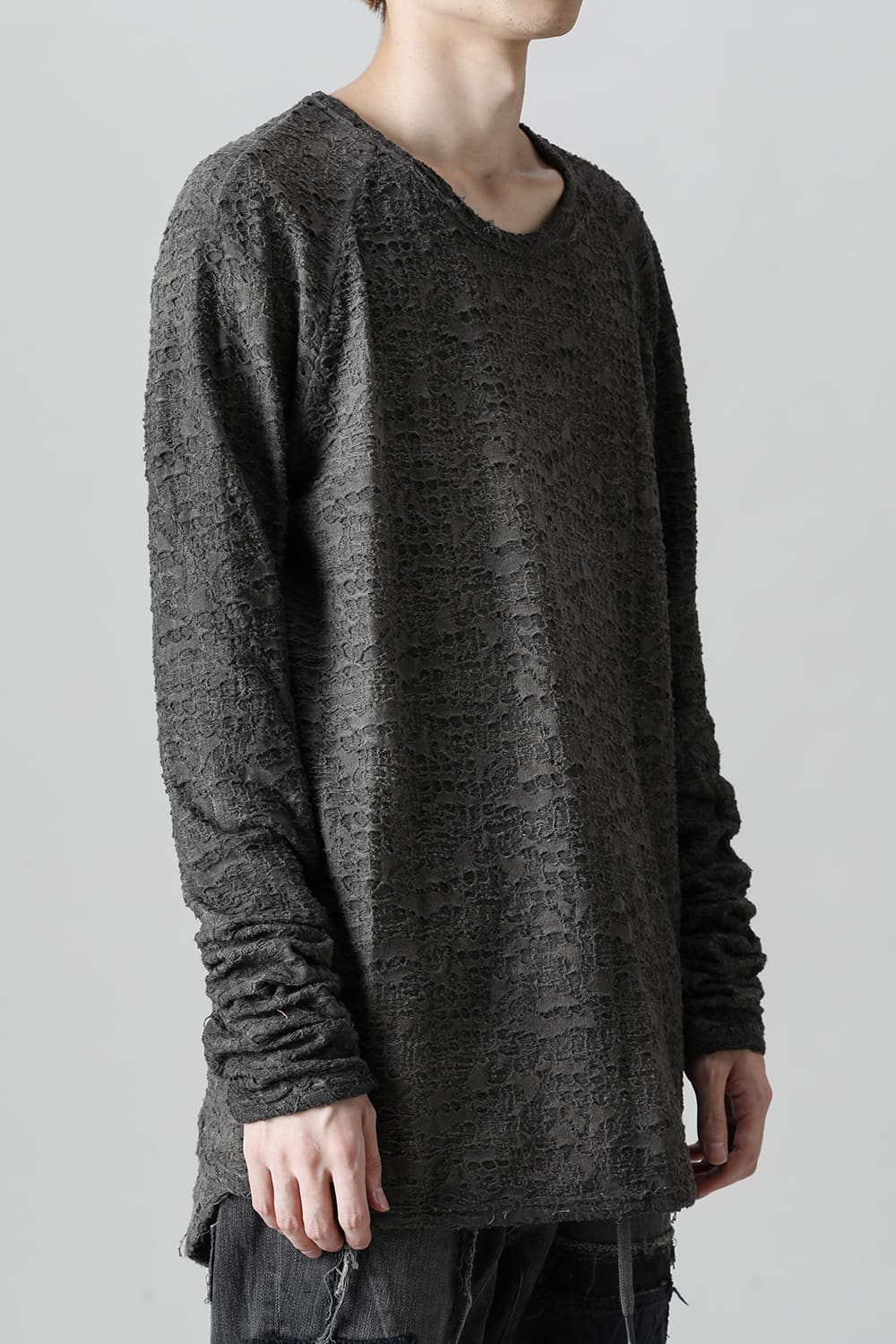 Broken Cotton Jersey Long Sleeve T-Shirt Charcoal