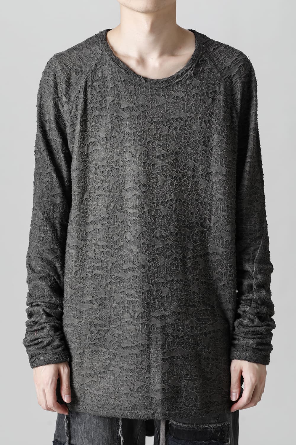 Broken Cotton Jersey Long Sleeve T-Shirt Charcoal