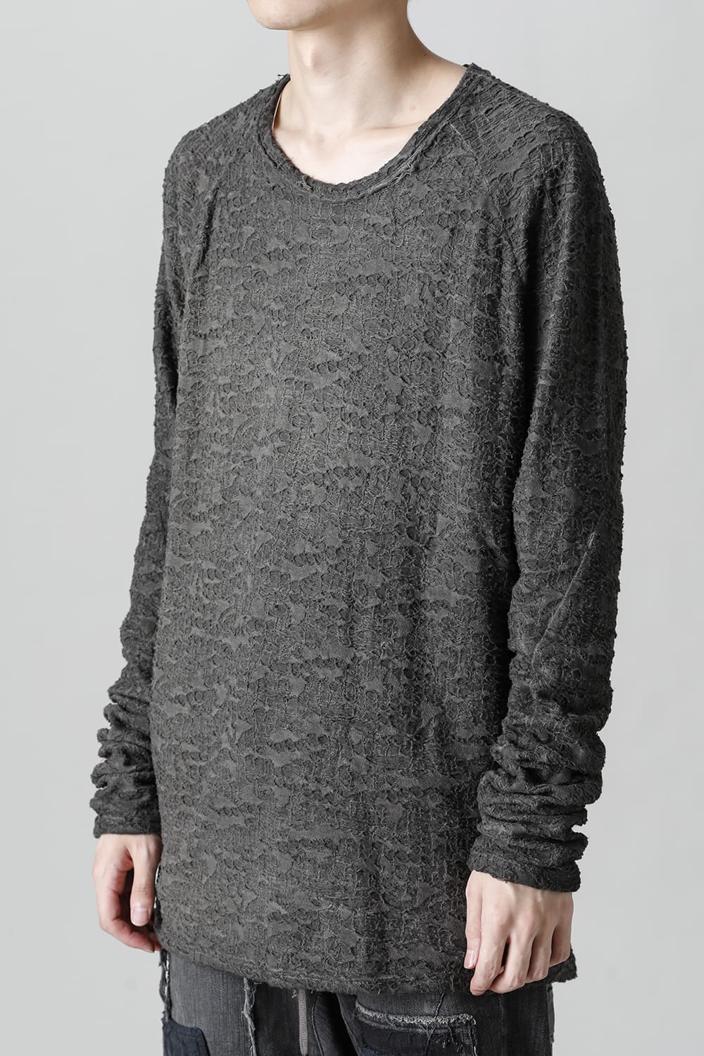 Broken Cotton Jersey Long Sleeve T-Shirt Charcoal