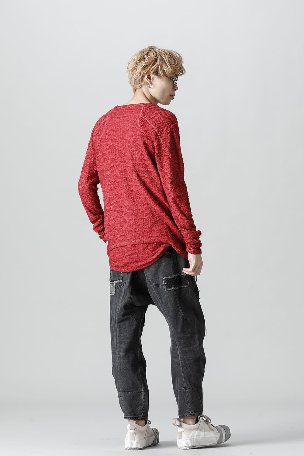 Broken Cotton Jersey Long Sleeve T-Shirt Red