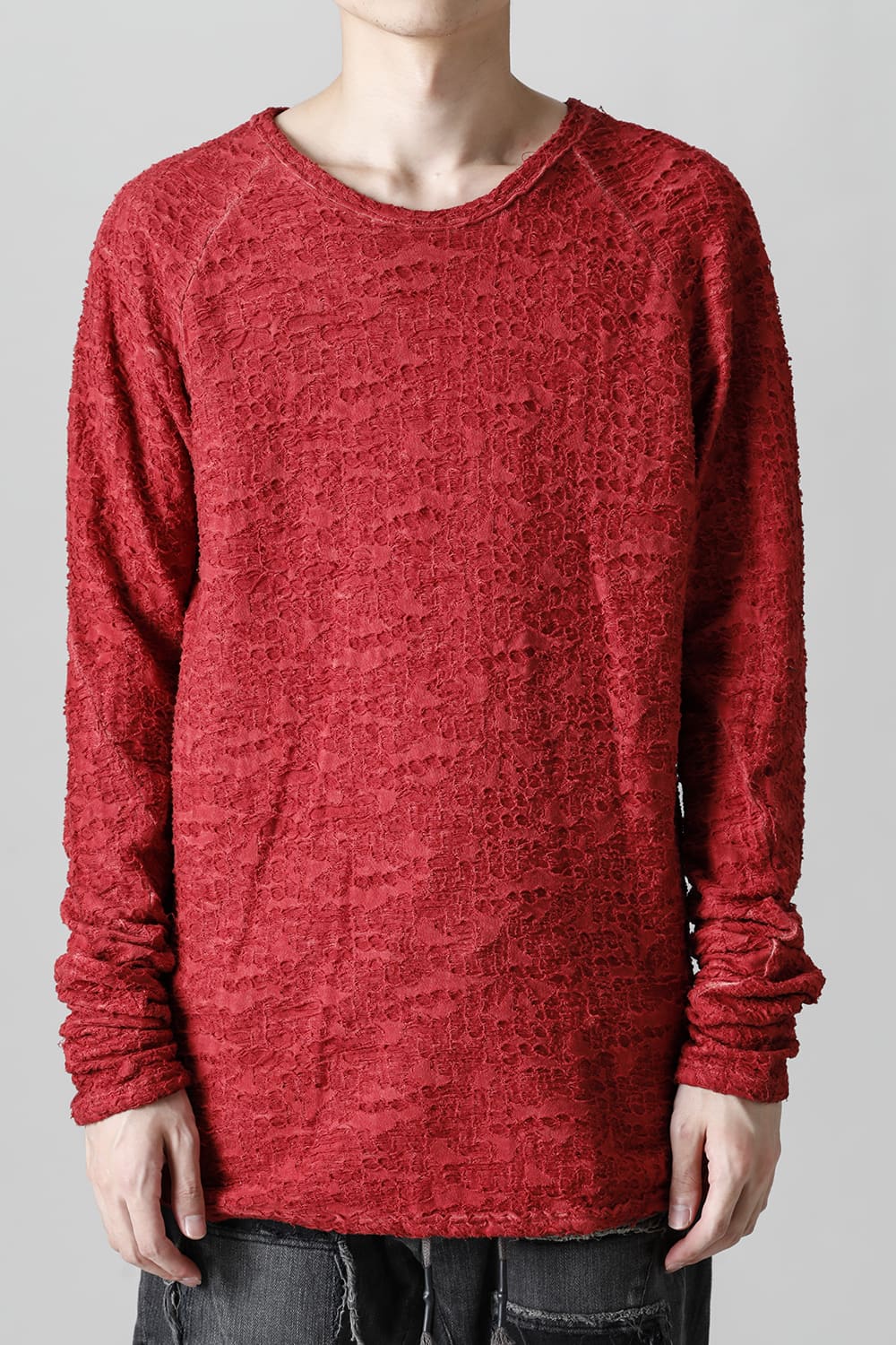 Broken Cotton Jersey Long Sleeve T-Shirt Red