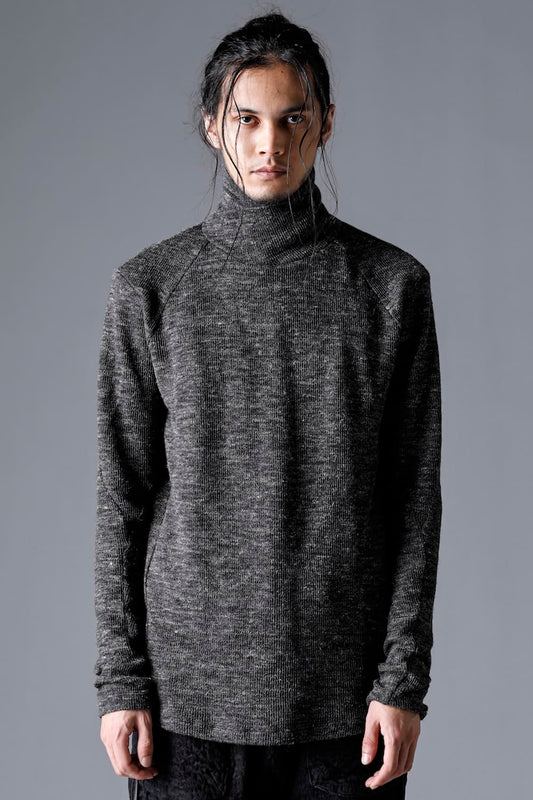 Shetland wool and linen knitted high neck long sleeve T-shirt  Charcoal