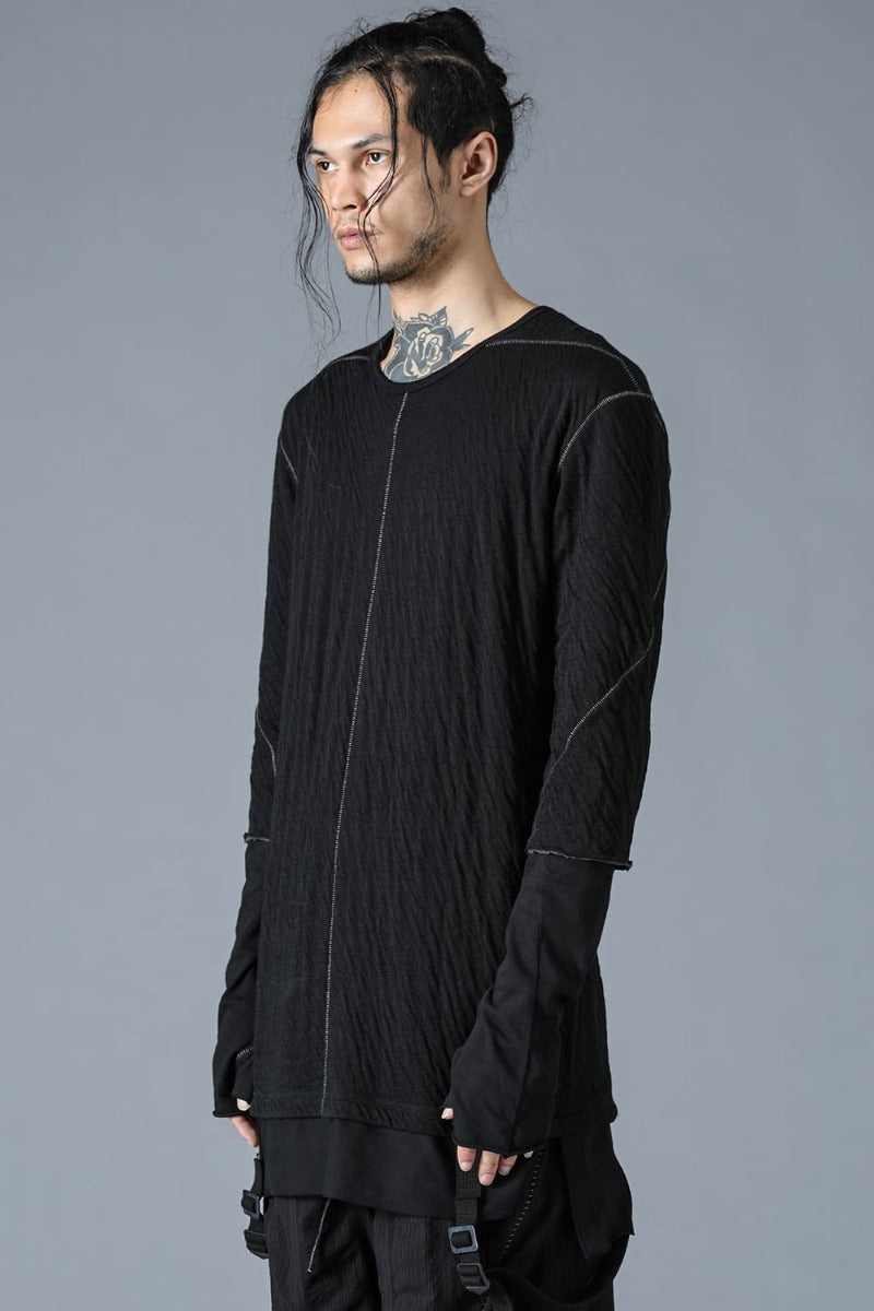 Wool x Cotton Double Face Layered Glove Sleeve T-Shirt