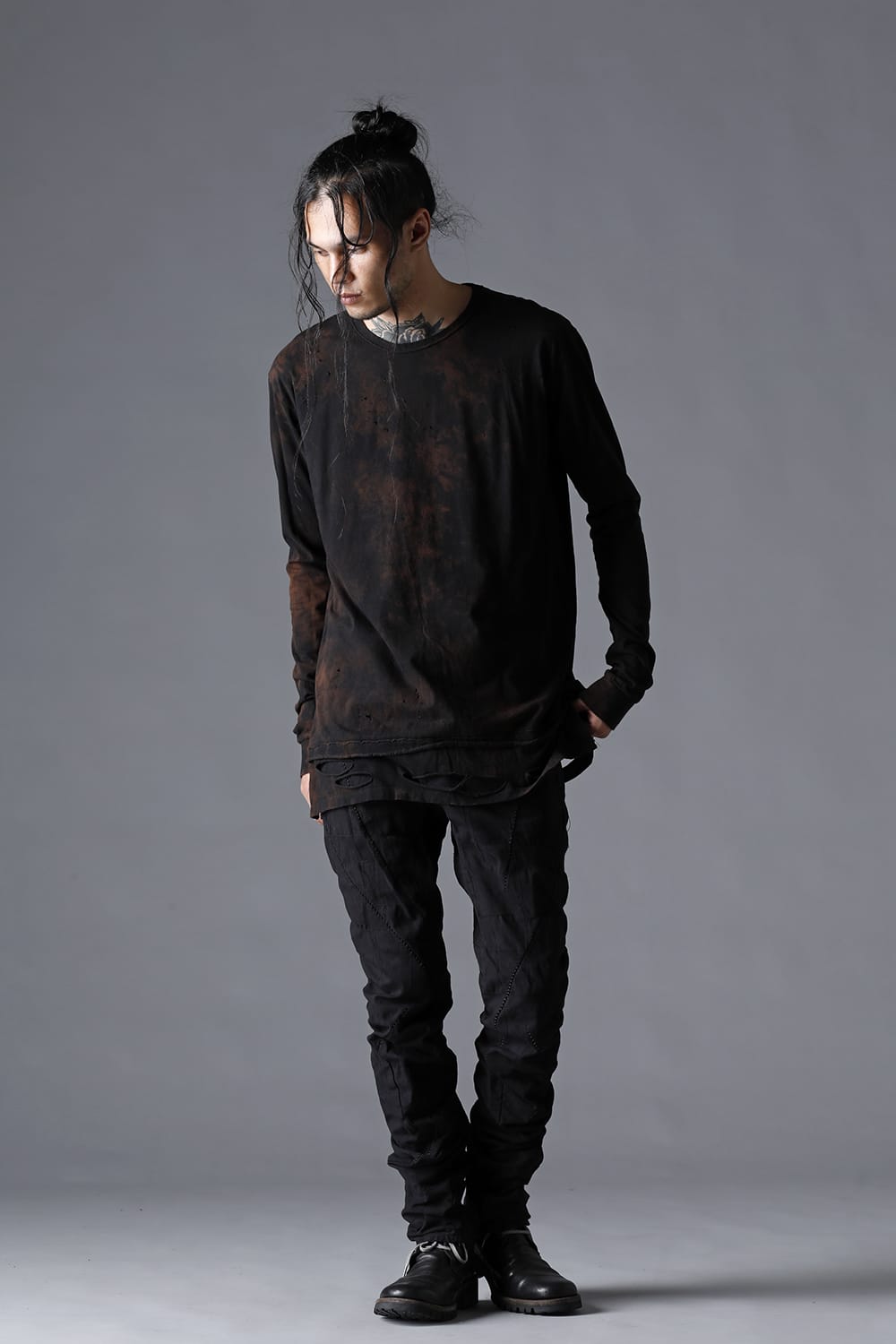 30/- Soft Cotton Jersey Damaged Long Sleeve T-Shirt  Black