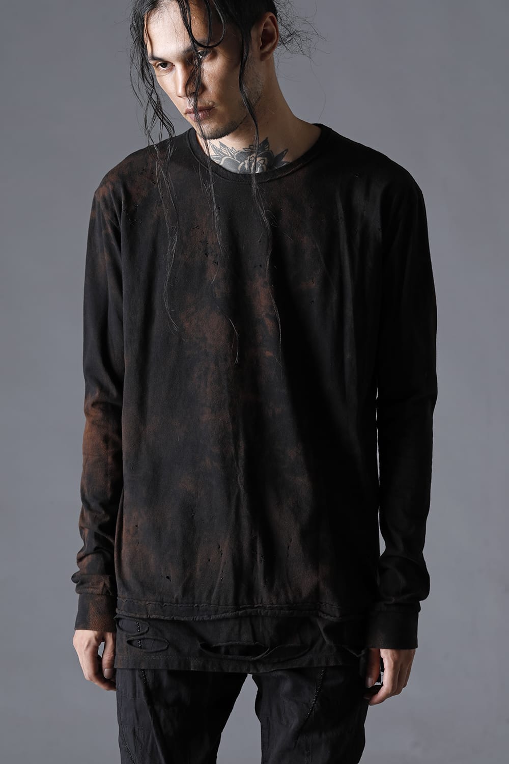 30/- Soft Cotton Jersey Damaged Long Sleeve T-Shirt  Black