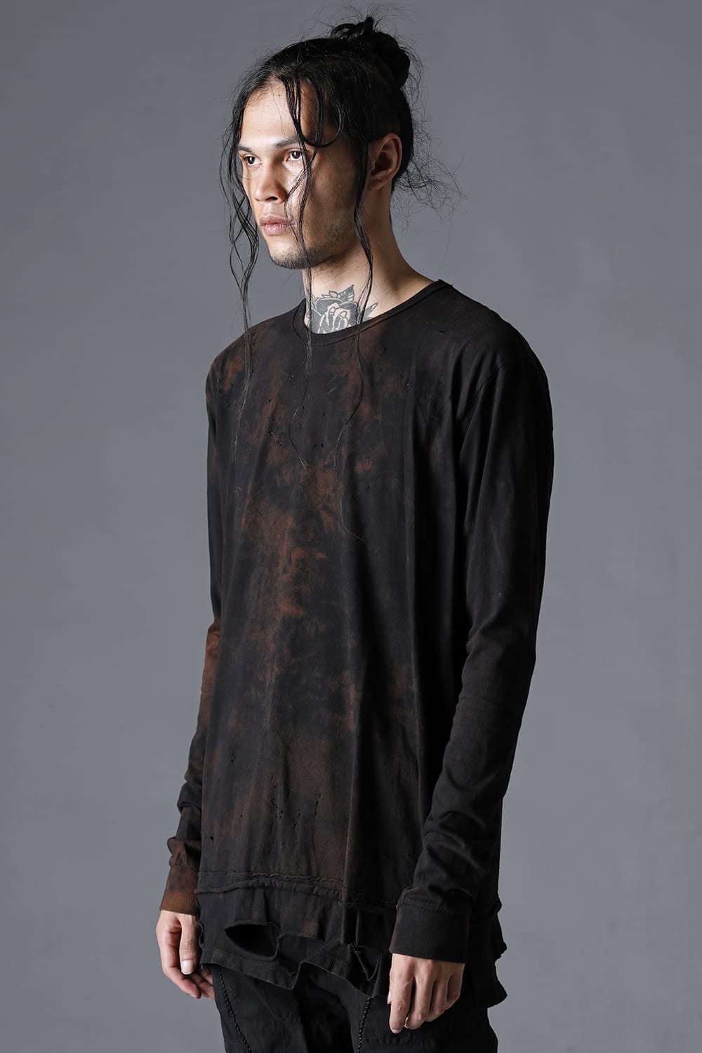 30/- Soft Cotton Jersey Damaged Long Sleeve T-Shirt  Black