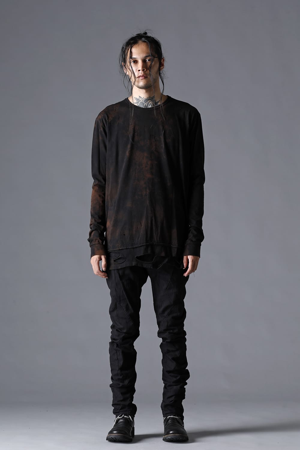 30/- Soft Cotton Jersey Damaged Long Sleeve T-Shirt  Black