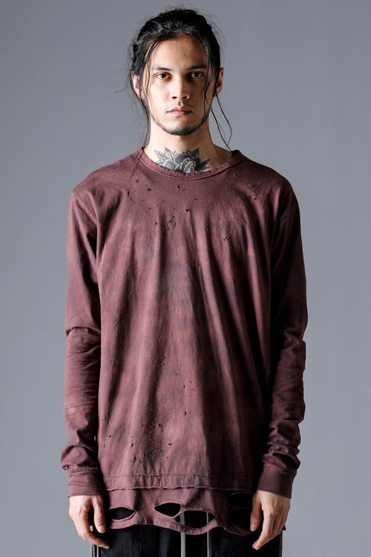 30/- Soft Cotton Jersey Damaged Long Sleeve T-Shirt  Wine