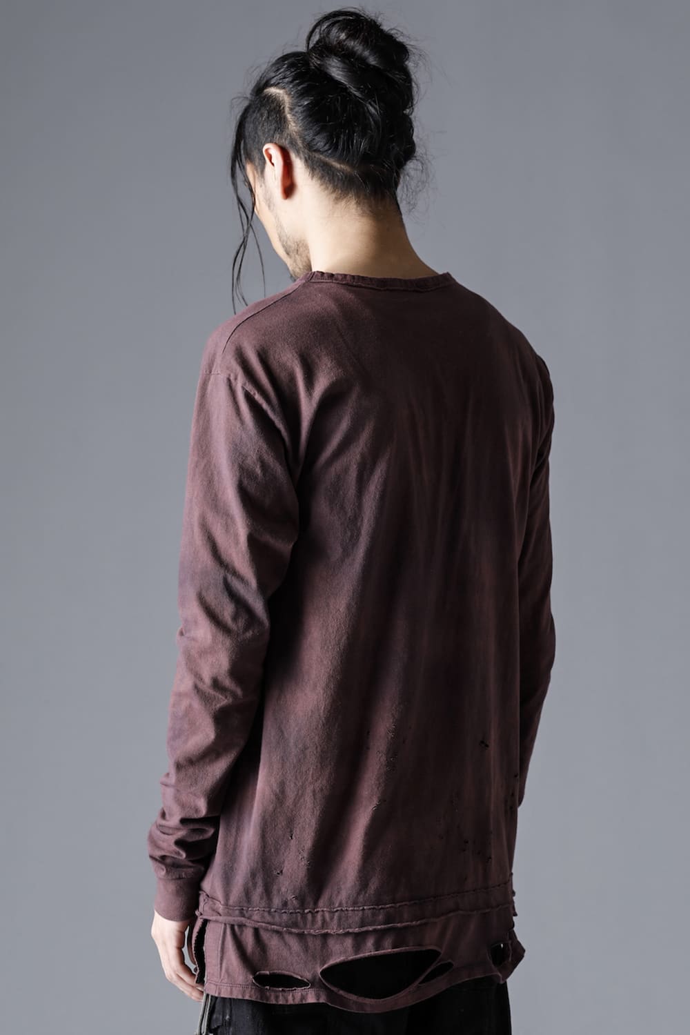 30/- Soft Cotton Jersey Damaged Long Sleeve T-Shirt  Wine