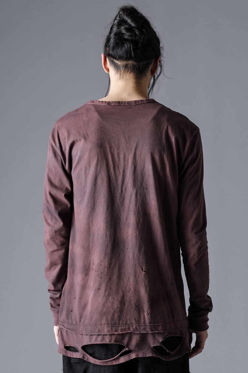 30/- Soft Cotton Jersey Damaged Long Sleeve T-Shirt  Wine