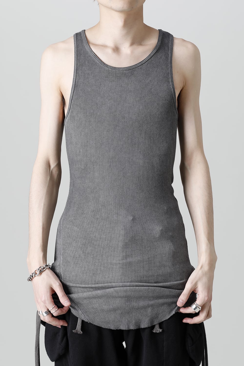 Cold Dyed Cotton × Rayon Rib Tanktop Charcoal