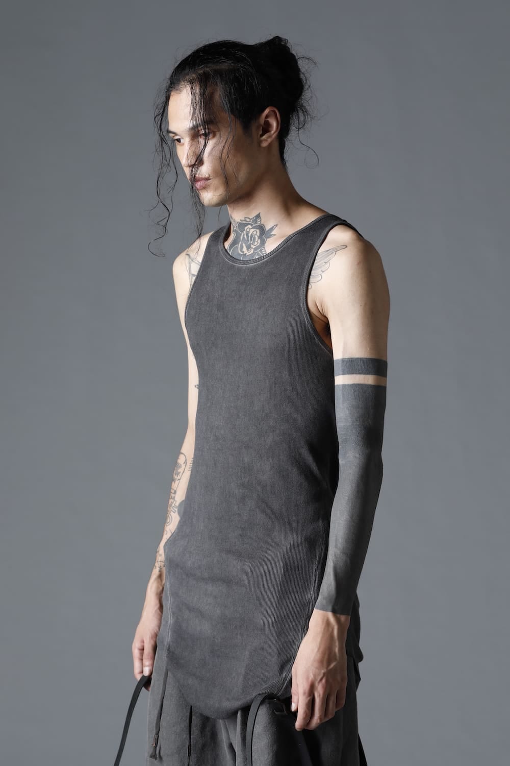 Cold Dyed Cotton × Rayon Rib Tanktop Charcoal