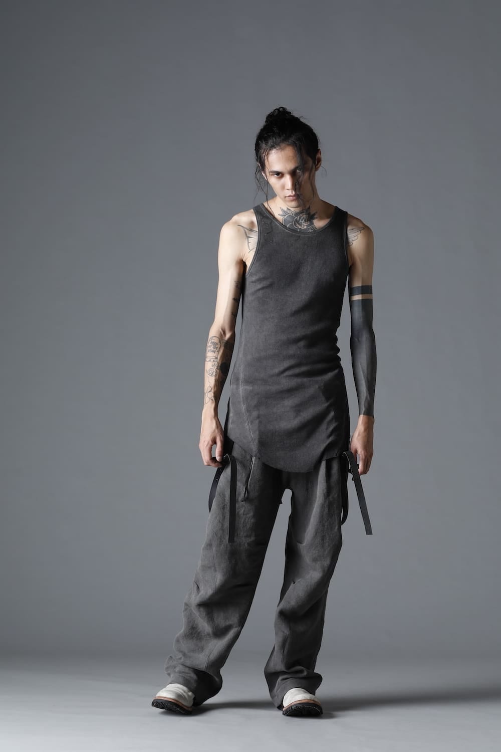 Cold Dyed Cotton × Rayon Rib Tanktop Charcoal