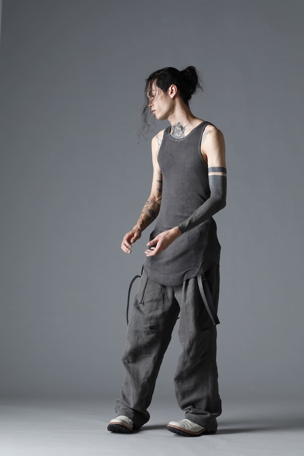 Cold Dyed Cotton × Rayon Rib Tanktop Charcoal