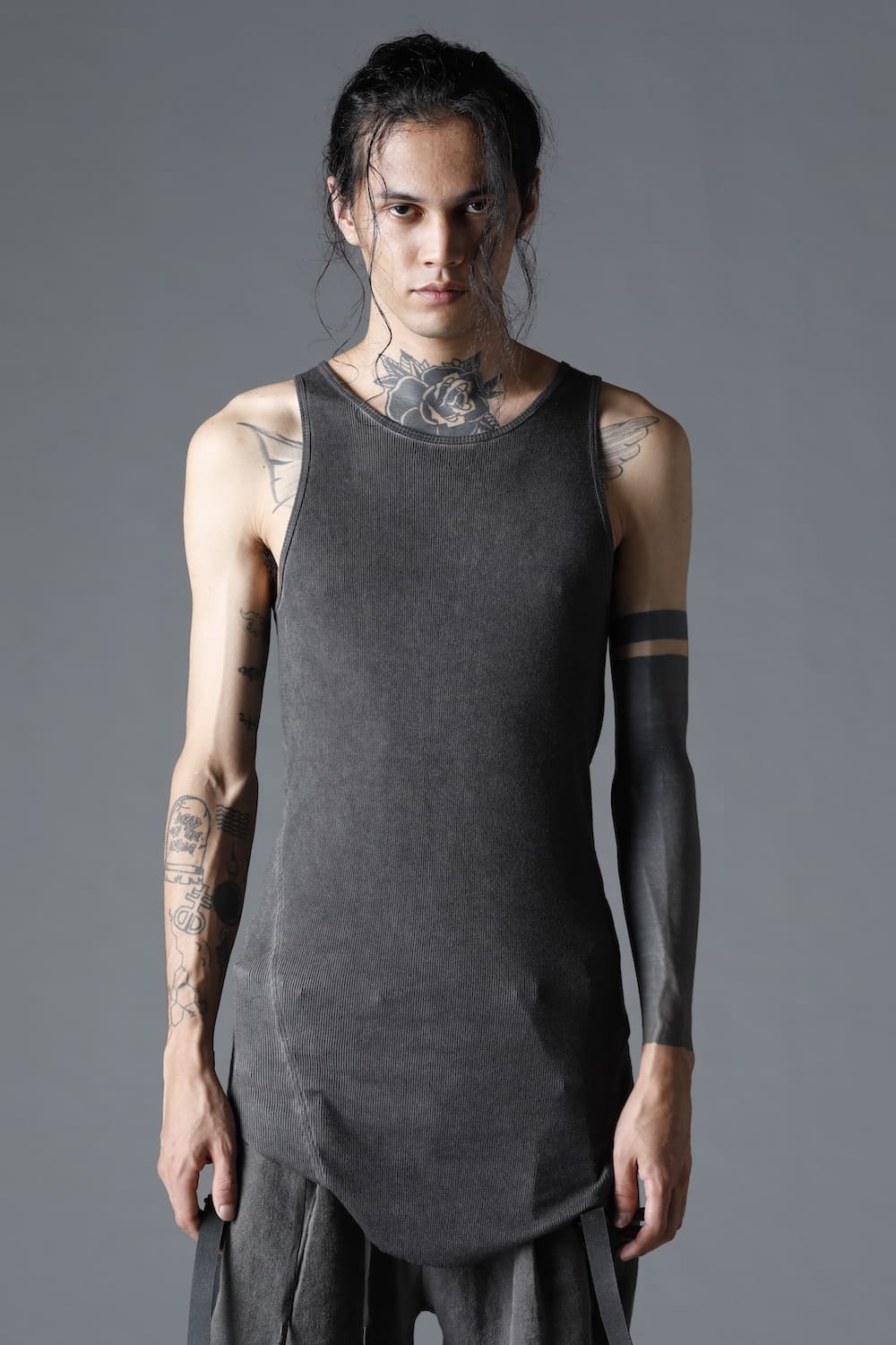 Cold Dyed Cotton × Rayon Rib Tanktop Charcoal