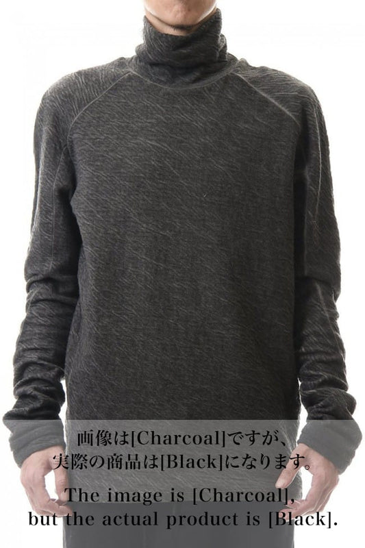 Dual layered Cotton Wool jersey High neck Long sleeve T-shirt Black