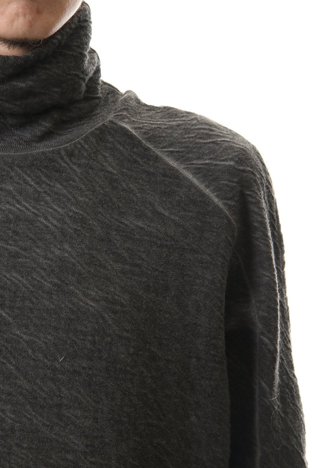 Dual layered Cotton Wool jersey High neck Long sleeve T-shirt Charcoal