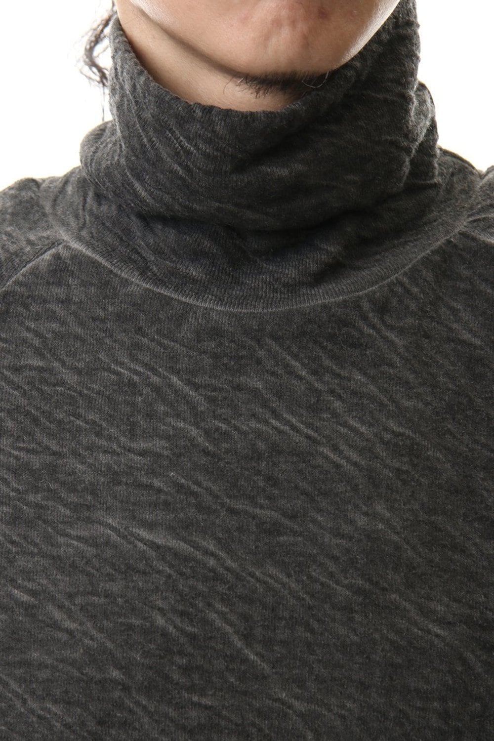 Dual layered Cotton Wool jersey High neck Long sleeve T-shirt Charcoal