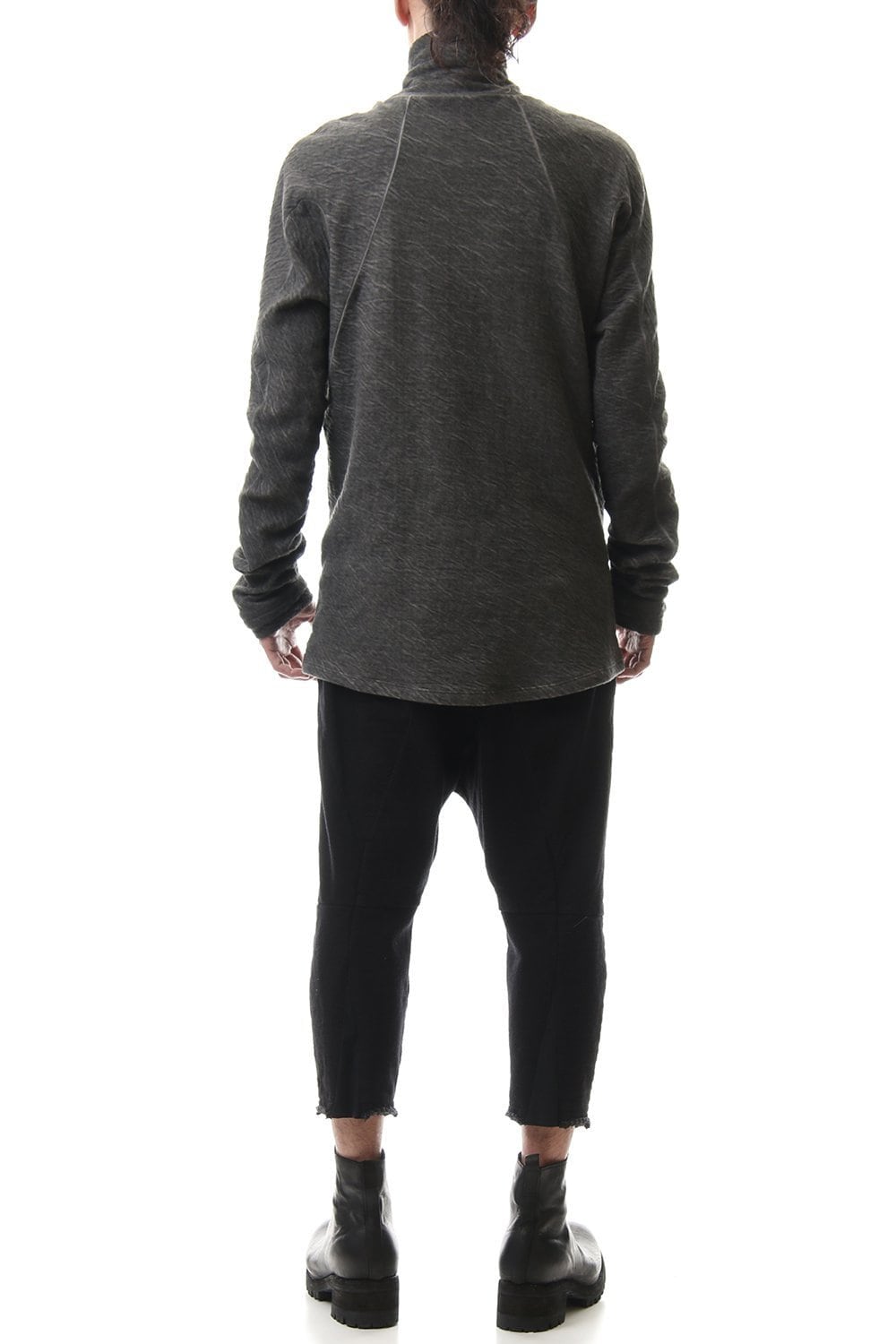 Dual layered Cotton Wool jersey High neck Long sleeve T-shirt Charcoal