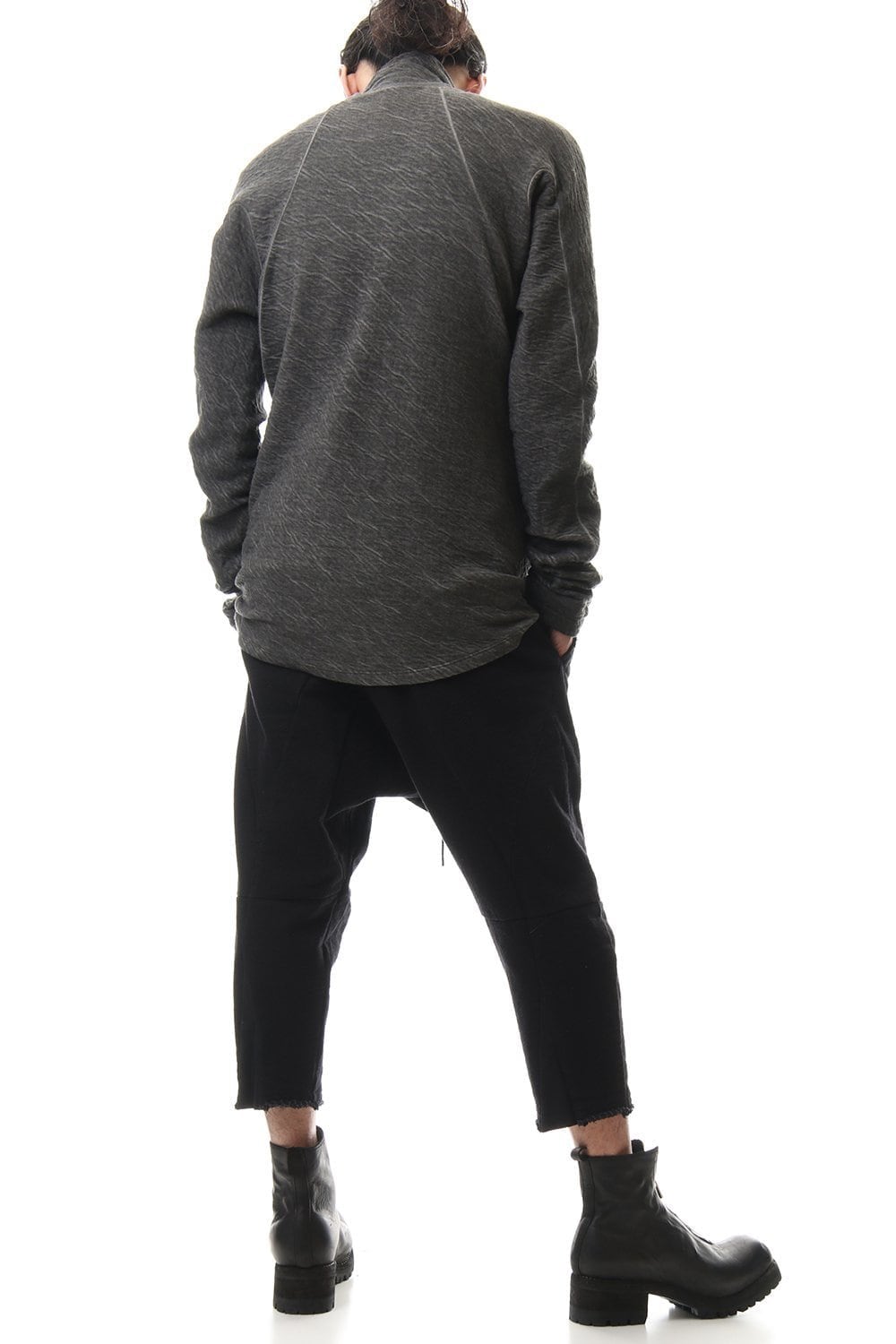 Dual layered Cotton Wool jersey High neck Long sleeve T-shirt Charcoal
