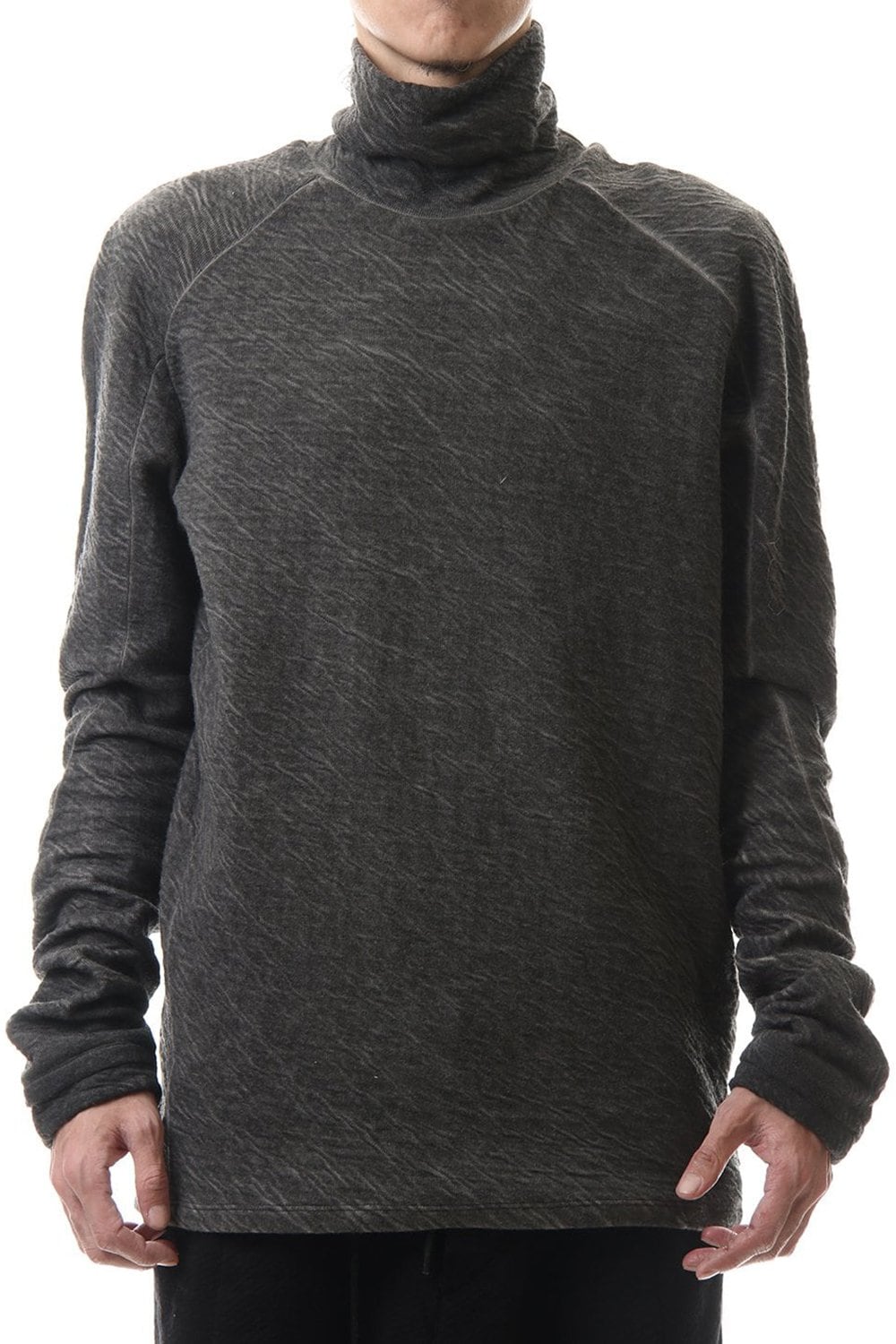 Dual layered Cotton Wool jersey High neck Long sleeve T-shirt Charcoal
