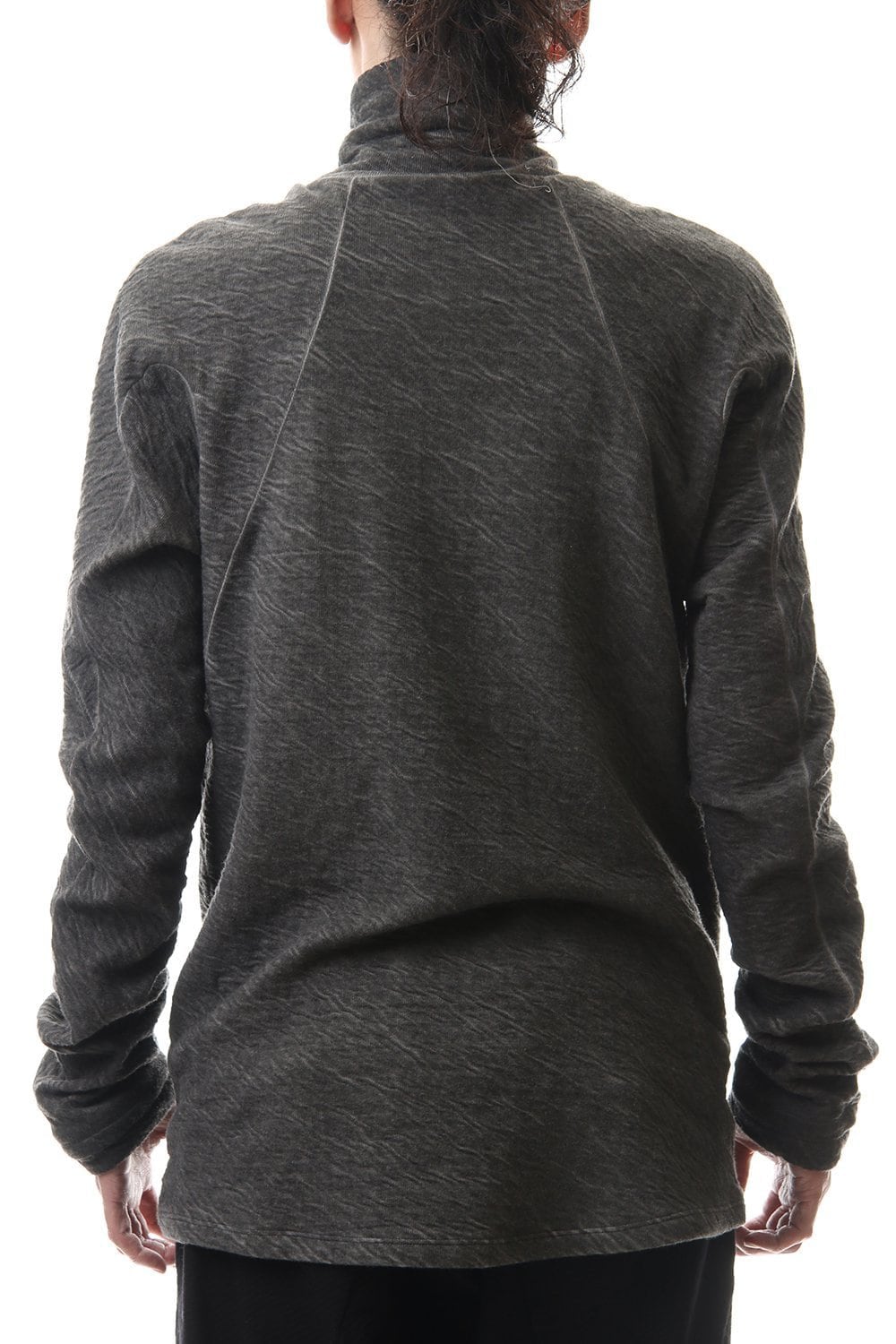 Dual layered Cotton Wool jersey High neck Long sleeve T-shirt Black