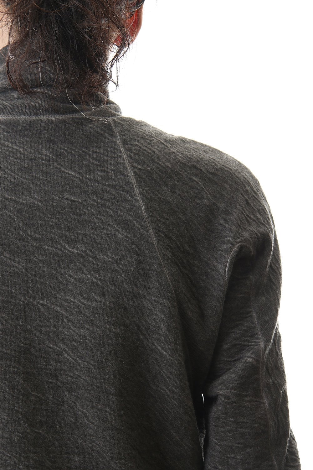 Dual layered Cotton Wool jersey High neck Long sleeve T-shirt Charcoal
