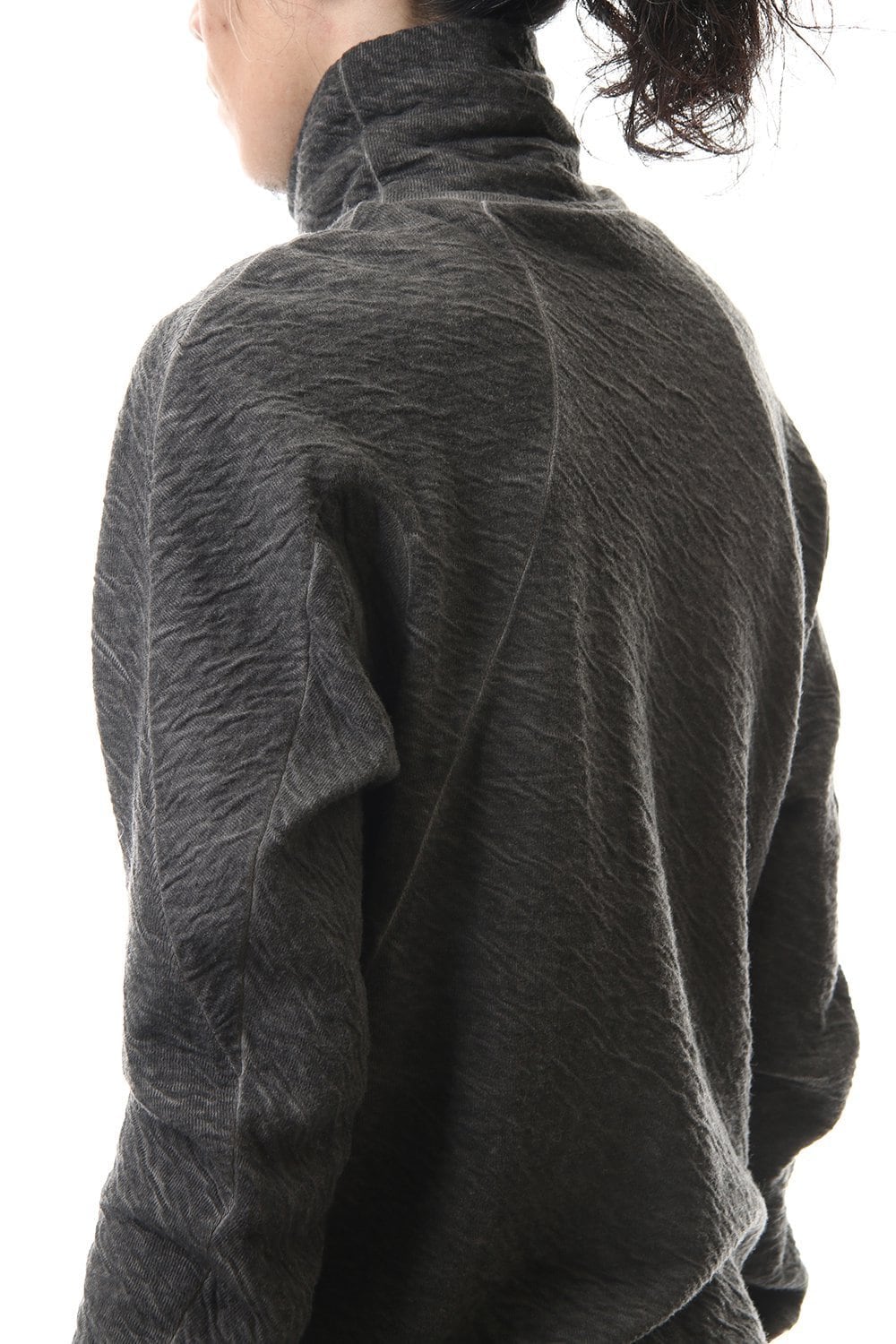 Dual layered Cotton Wool jersey High neck Long sleeve T-shirt Charcoal