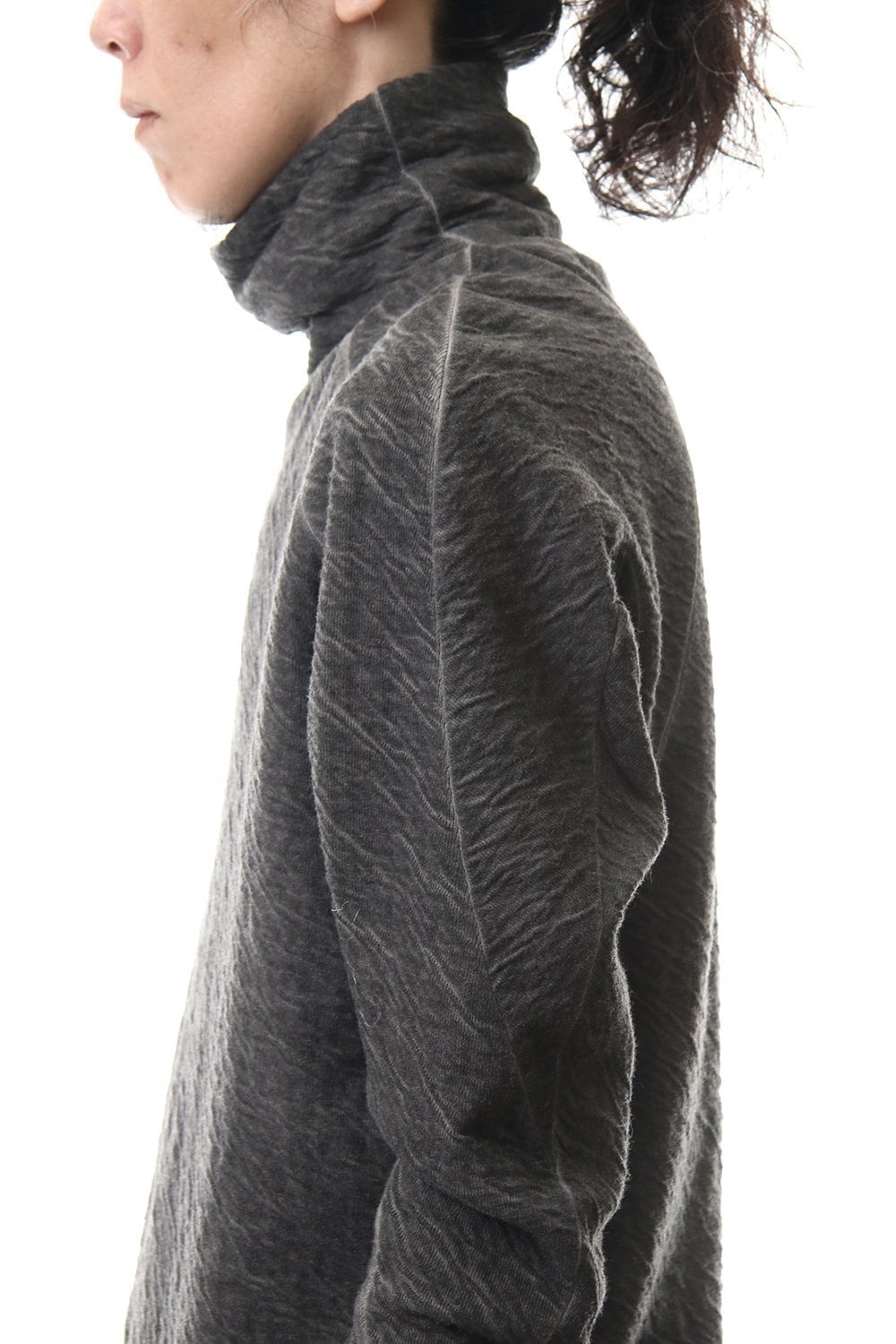 Dual layered Cotton Wool jersey High neck Long sleeve T-shirt Charcoal