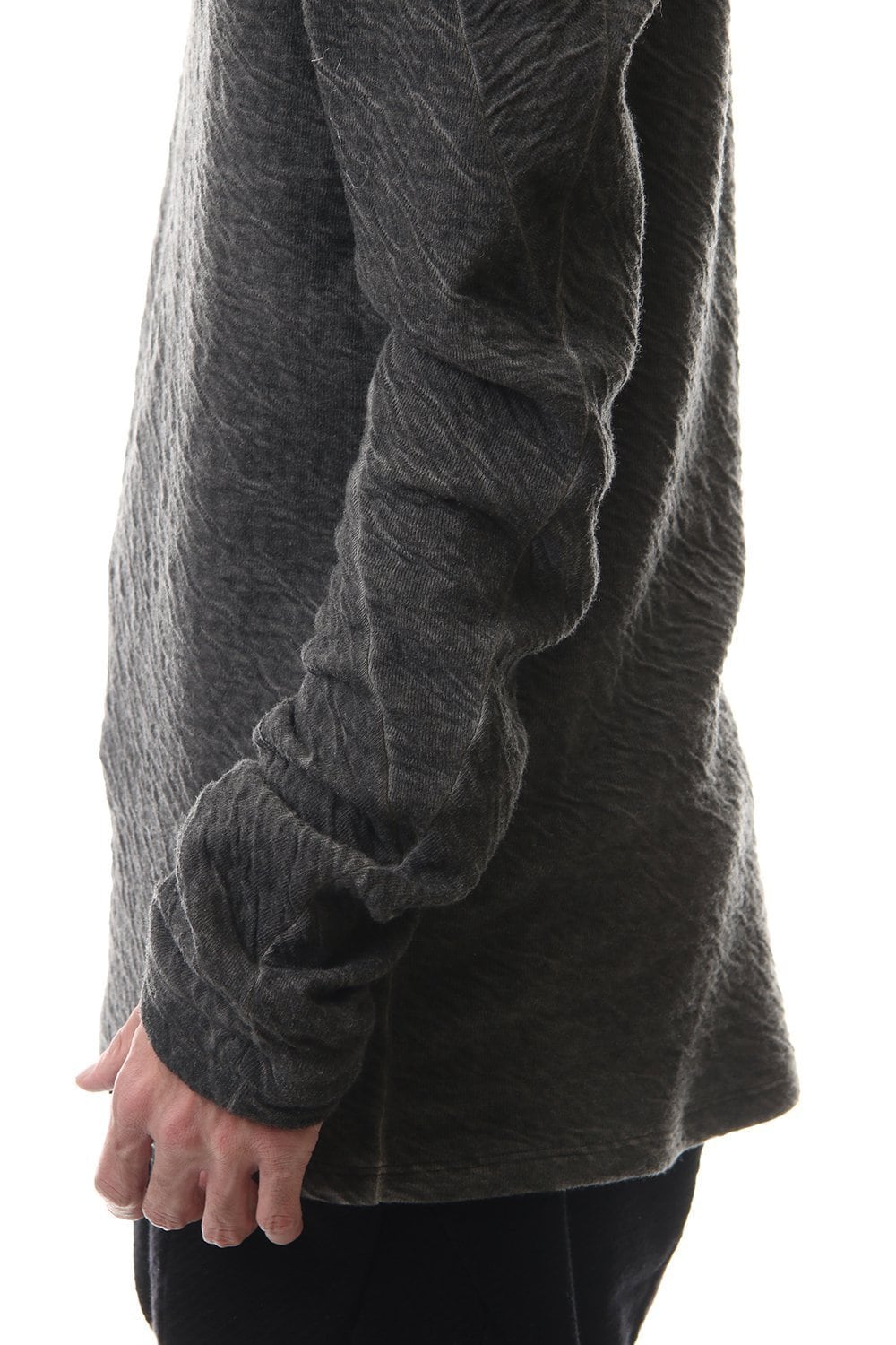 Dual layered Cotton Wool jersey High neck Long sleeve T-shirt Charcoal