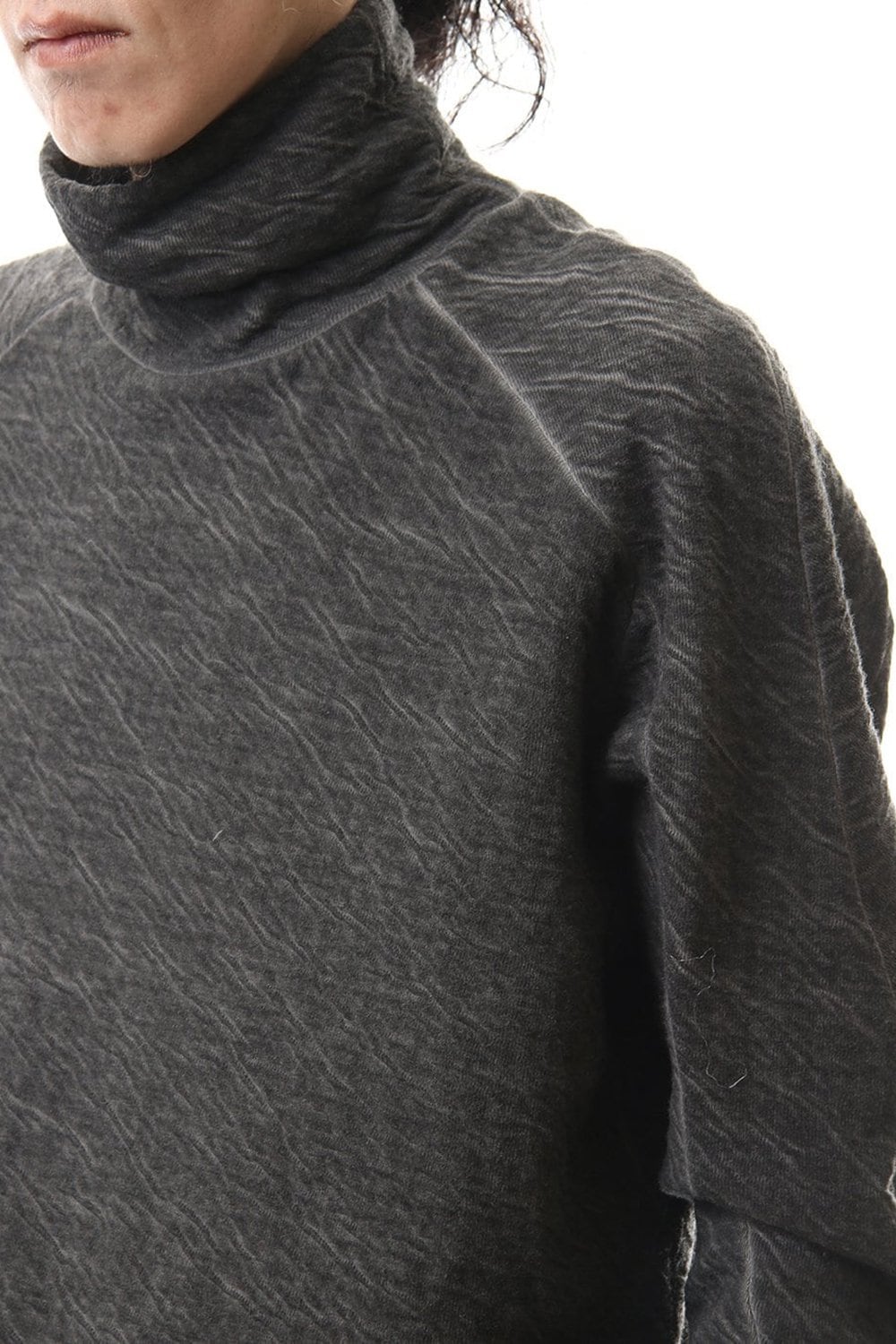 Dual layered Cotton Wool jersey High neck Long sleeve T-shirt Charcoal