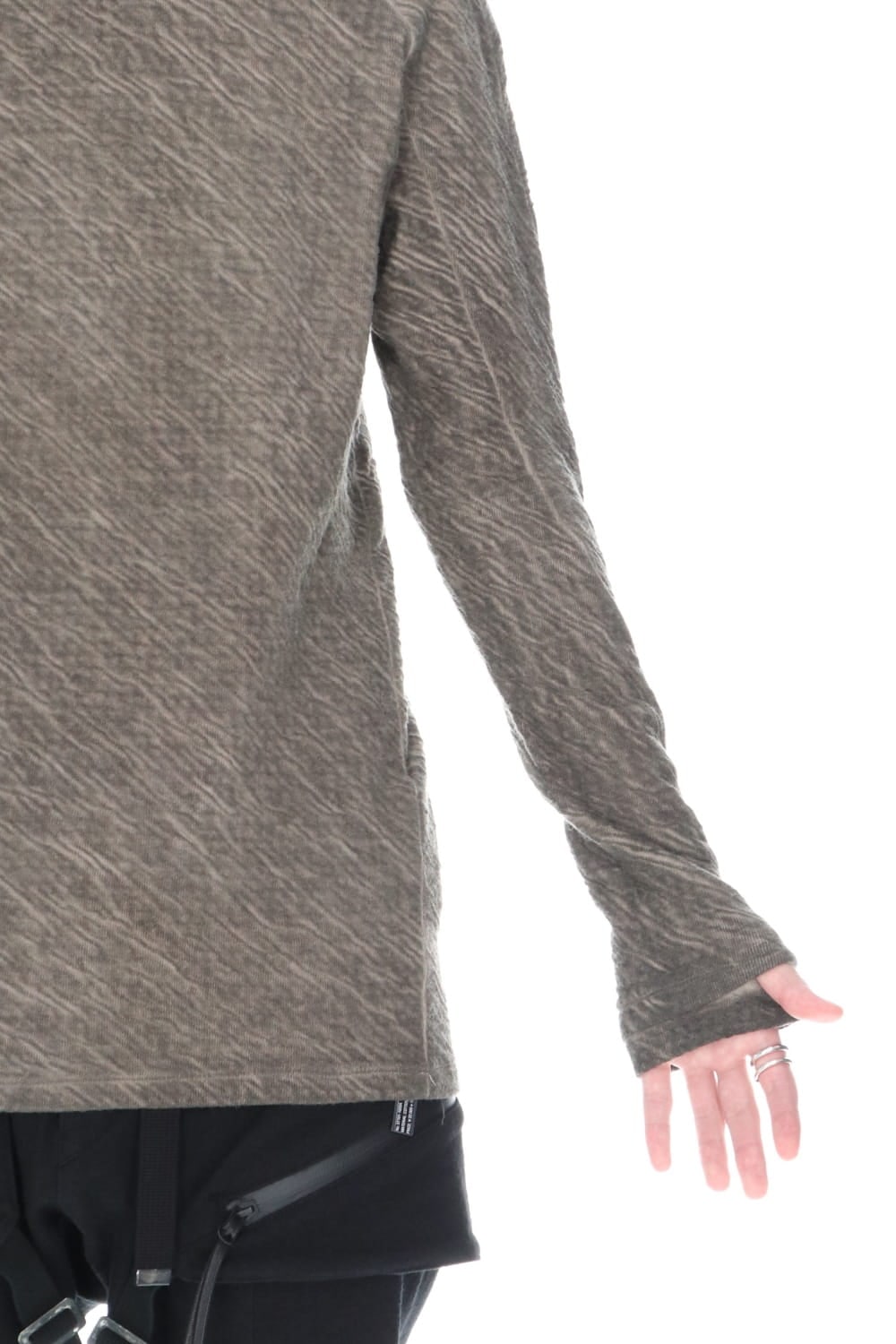 Dual layered Cotton Wool jersey High neck Long sleeve T-shirt Wood Gray